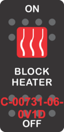 "BLOCK HEATER" Black Switch Cap SIngle Red Lens ON-OFF